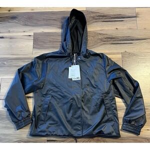 NWT RAINS Rain Jacket Black Grain String W/Jacket Sz L With Hood MSRP $110
